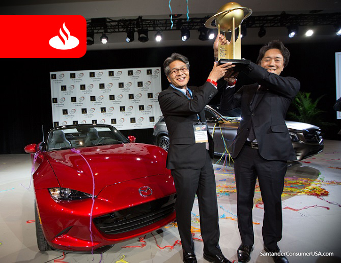 Photo: Kevin Hagen Overall winner's trophy for the Mazda MX-5 at the World Car of the Year awards.