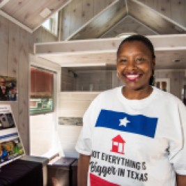 Woman inside a tiny house