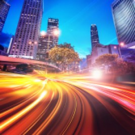 Streaking car lights at night