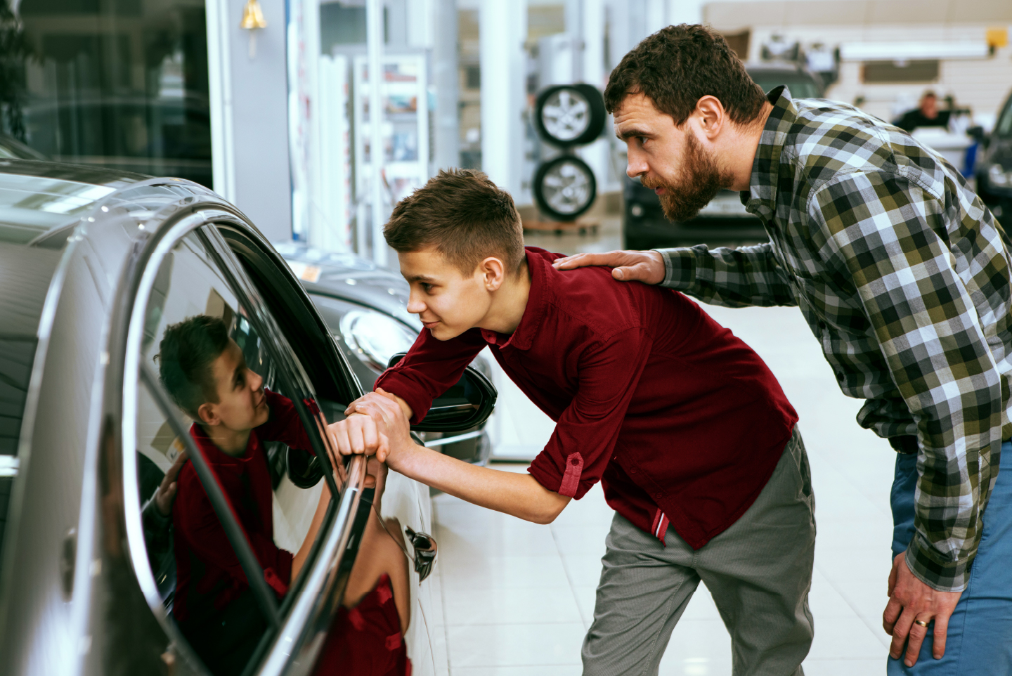 Father and son shopping