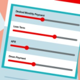 Illustration of a hand holding a mobile device with a Santander budget calculator site displaying.